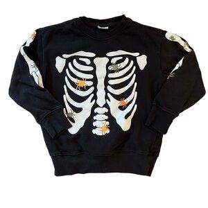 Halloween Sweatshirt - Black with Skeleton Bones and Spiders Size XS